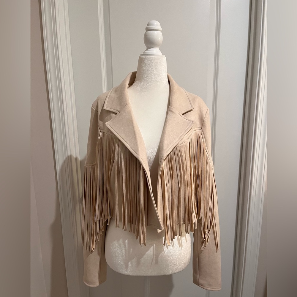 Cream Faux-Suede Fringe Jacket Size S